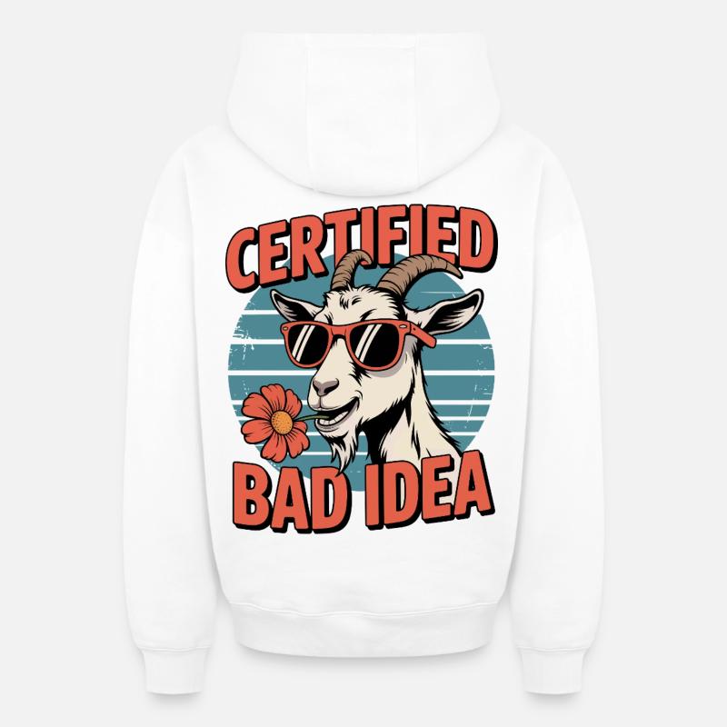 Chèvre certifiée Bad Idea - Sweat à capuche unisexe zippé oversize épais SPREAD - blanc