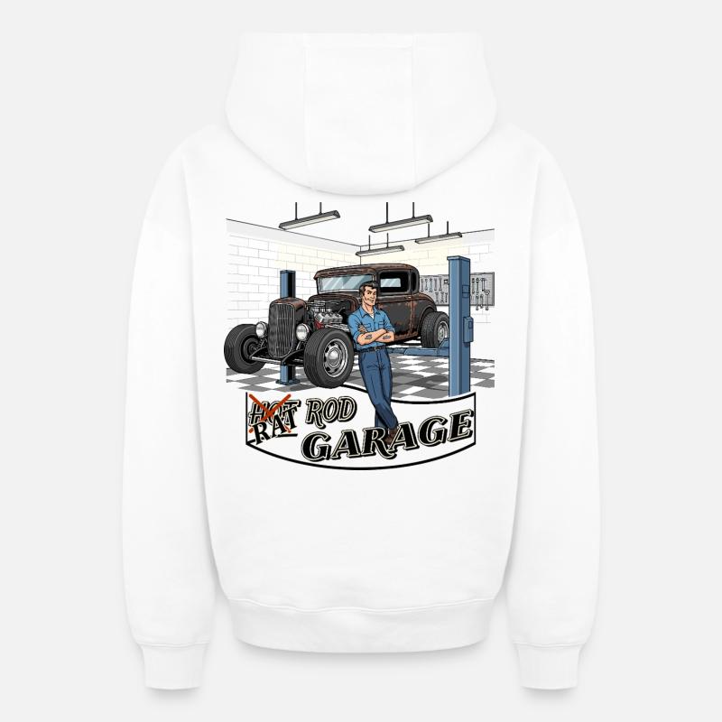 Conception d’atelier de voitures anciennes - Sweat à capuche unisexe zippé oversize épais SPREAD - blanc