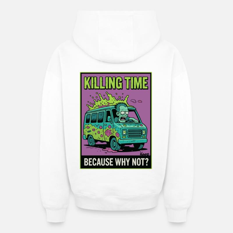 Zombie Van Survie Illustration - Sweat à capuche unisexe zippé oversize épais SPREAD - blanc