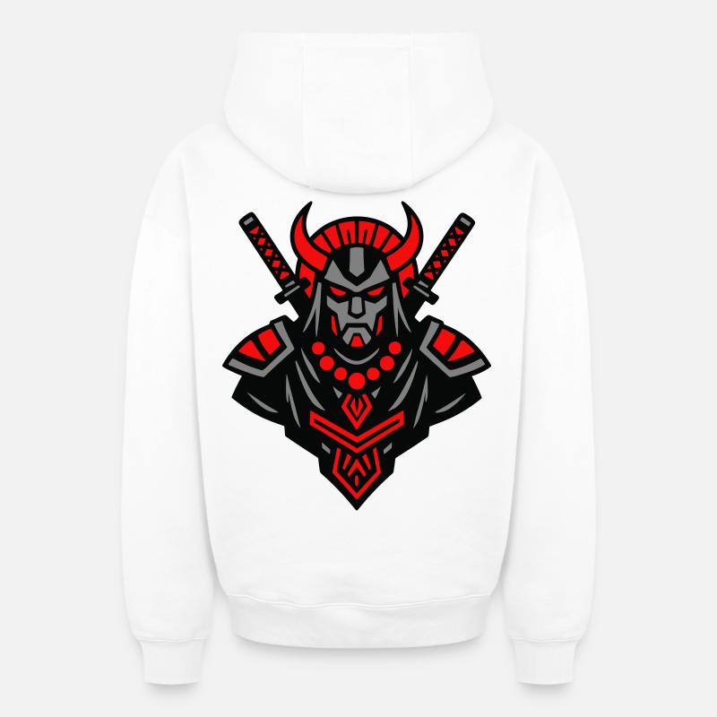 Samouraï Devil Warrior - Sweat à capuche unisexe zippé oversize épais SPREAD - blanc