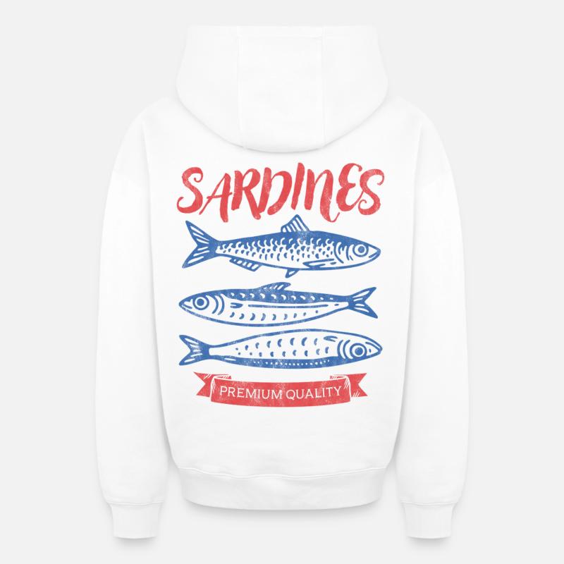 Sardines - Sweat à capuche unisexe zippé oversize épais SPREAD - blanc