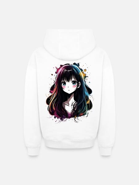 Anime Mädchen mit buntem Farbverlauf - Oversized Heavyweight Unisex Zip Hoodie - Weiß