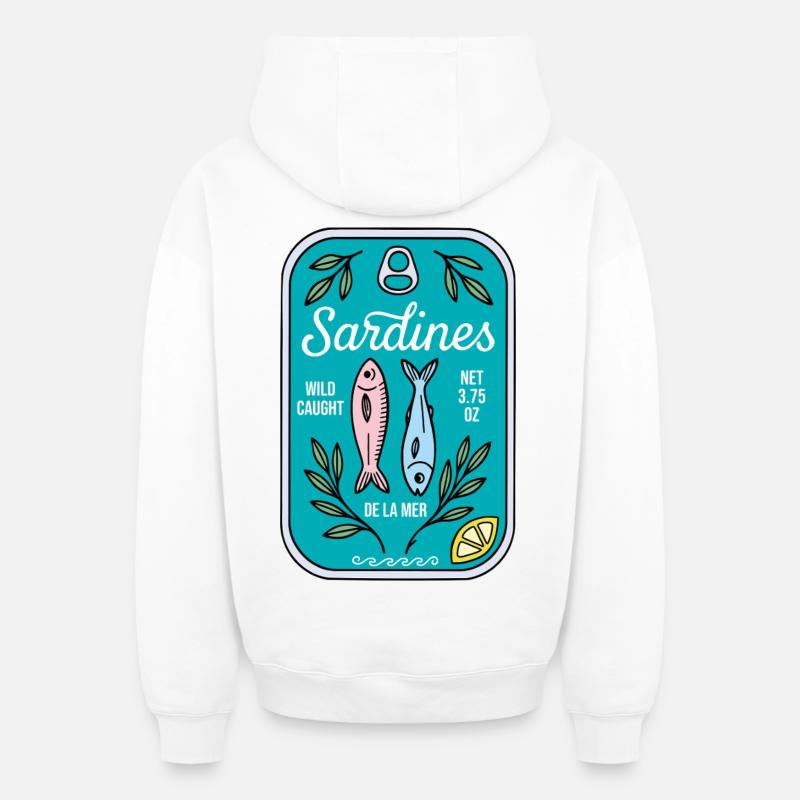 Sardines - Sweat à capuche unisexe zippé oversize épais SPREAD - blanc