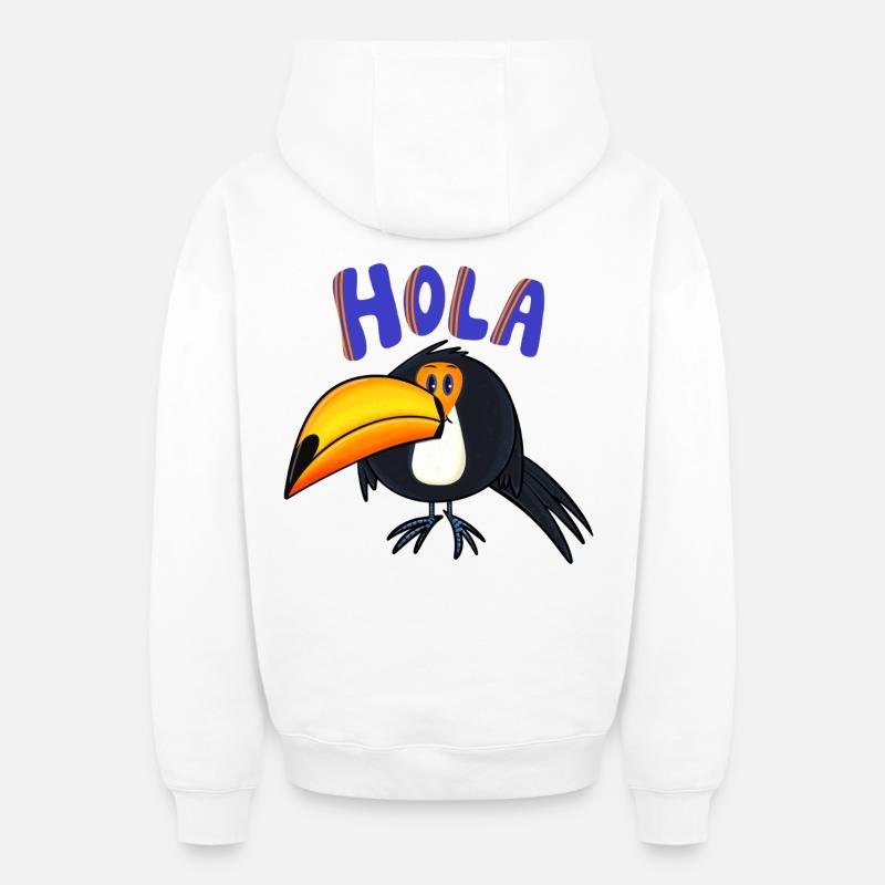 Hola Toucan - Sweat à capuche unisexe zippé oversize épais SPREAD - blanc