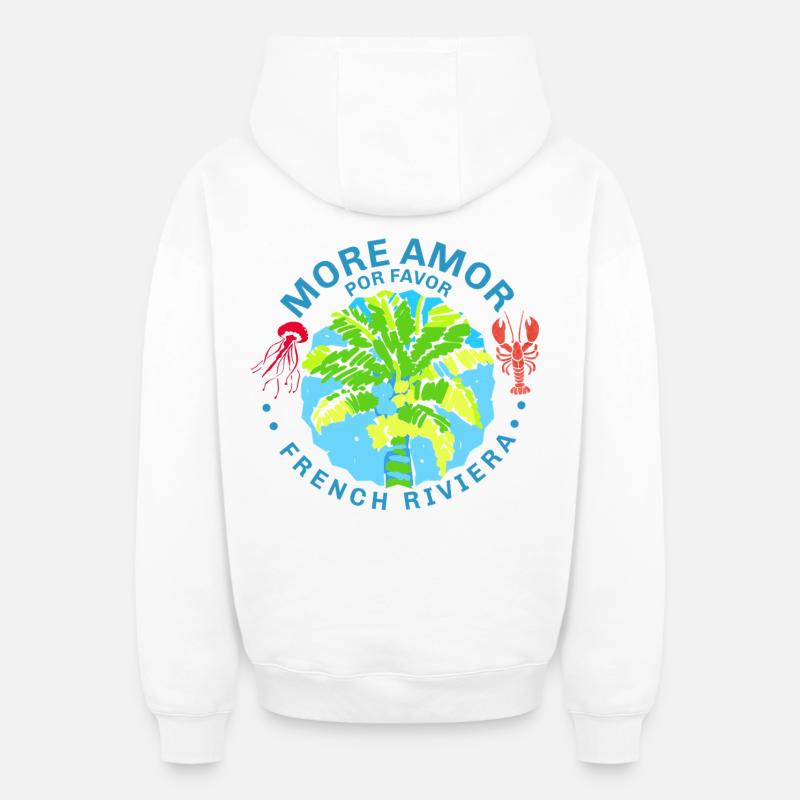 Palme tropicale Riviera française - Sweat à capuche unisexe zippé oversize épais SPREAD - blanc