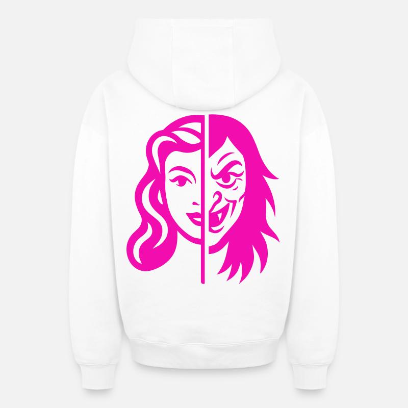 Contraste du visage divisé - Sweat à capuche unisexe zippé oversize épais SPREAD - blanc