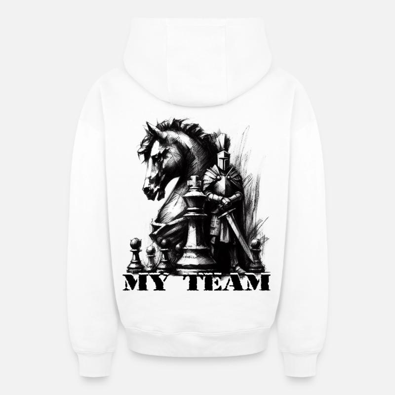Échecs - Sweat à capuche unisexe zippé oversize épais SPREAD - blanc