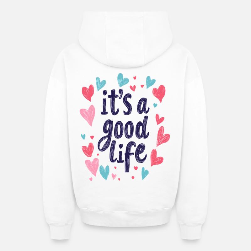 C’est une belle vie - Sweat à capuche unisexe zippé oversize épais SPREAD - blanc