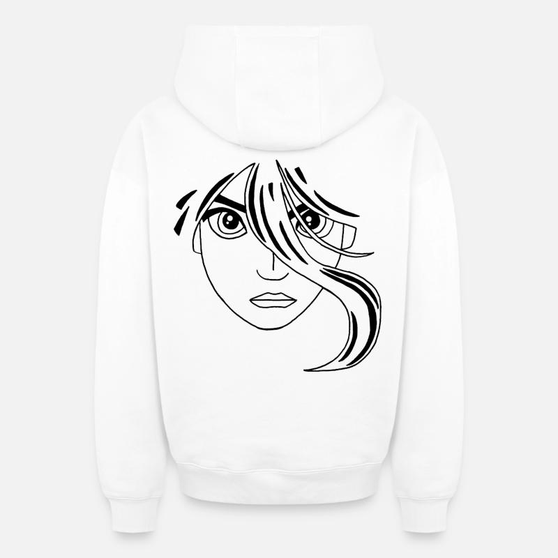 Visage manga noir - Sweat à capuche unisexe zippé oversize épais SPREAD - blanc