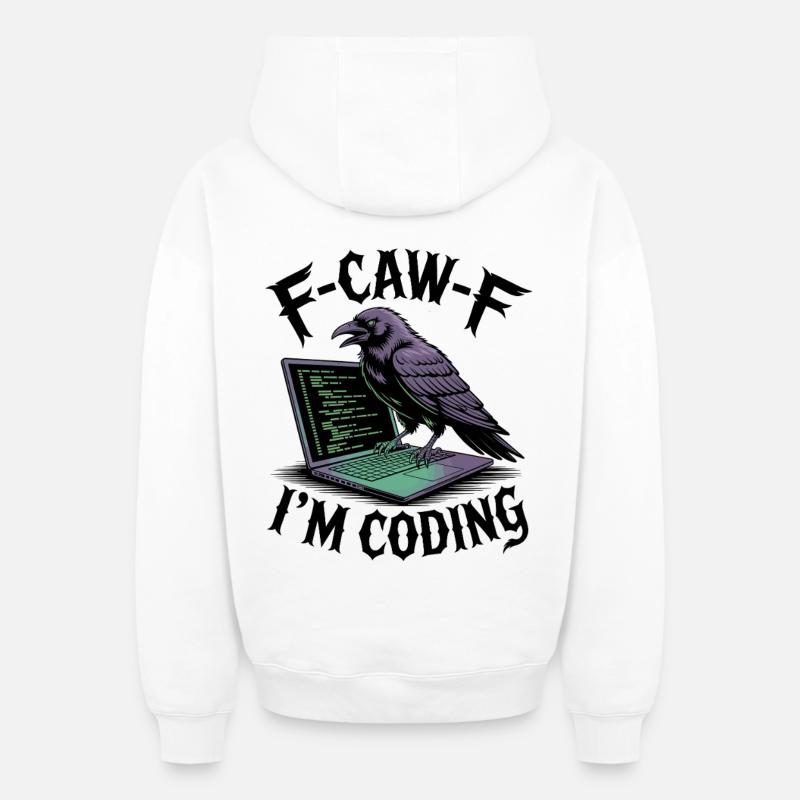 RabenCoder: Code Raven am Laptop - Oversized Heavyweight Unisex Zip Hoodie - Weiß