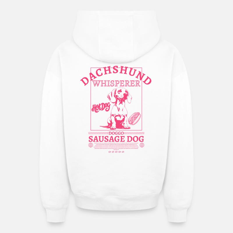 Dachshund_Whisperer_backprint_pink - Sweat à capuche unisexe zippé oversize épais SPREAD - blanc