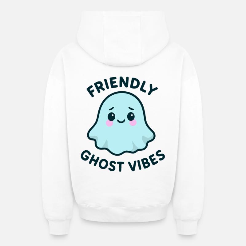 Fantôme respectueux de l’ambiance - Sweat à capuche unisexe zippé oversize épais SPREAD - blanc