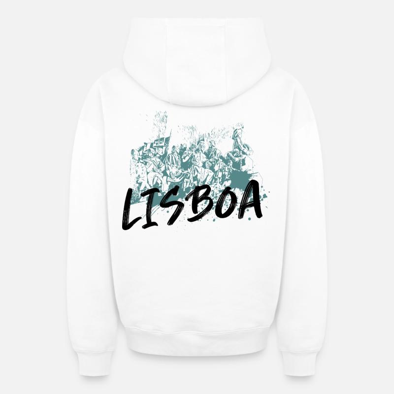 Monument Découvertes Lisbonne illustration bleue - Sweat à capuche unisexe zippé oversize épais SPREAD - blanc