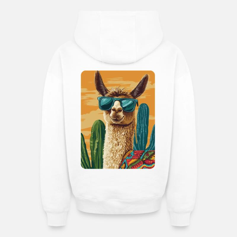 lama - Sweat à capuche unisexe zippé oversize épais SPREAD - blanc