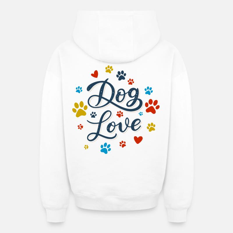 Amour des Chiens Script - Sweat à capuche unisexe zippé oversize épais SPREAD - blanc