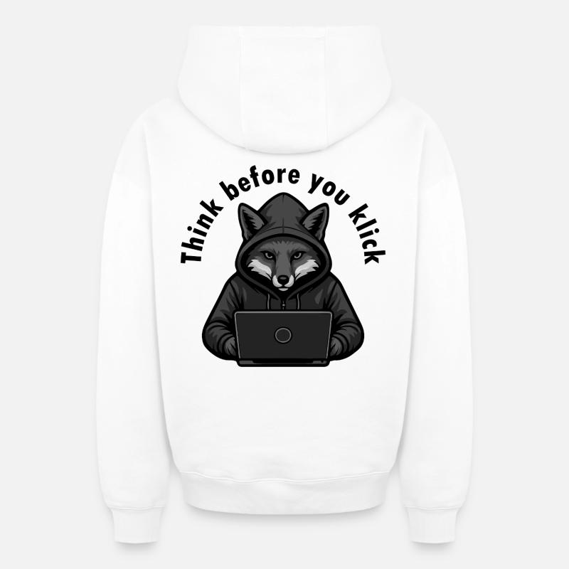 Réfléchissez avant de cliquer - Cybersécurité - Sweat à capuche unisexe zippé oversize épais SPREAD - blanc