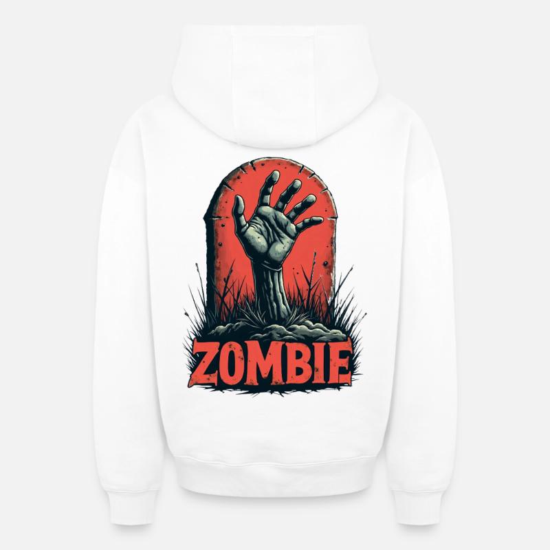 Apocalypse Zombie Main - Sweat à capuche unisexe zippé oversize épais SPREAD - blanc