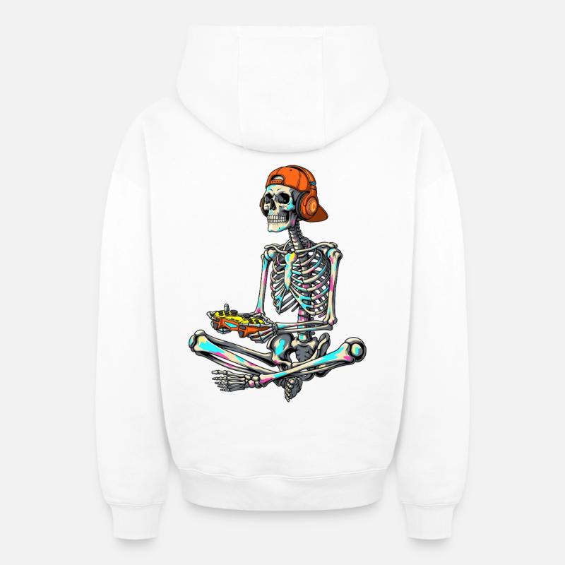 Neon Skeleton Gamer - Sweat à capuche unisexe zippé oversize épais SPREAD - blanc