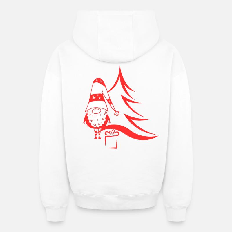 Gnome de Noël rouge - Sweat à capuche unisexe zippé oversize épais SPREAD - blanc