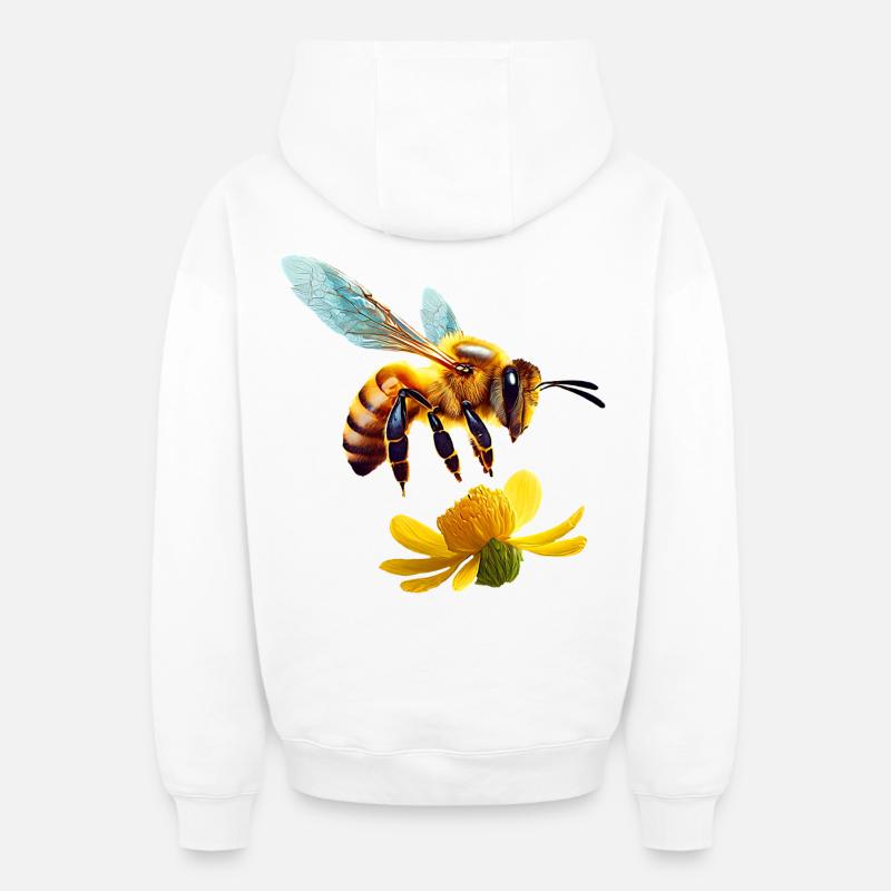 abeille - Sweat à capuche unisexe zippé oversize épais SPREAD - blanc