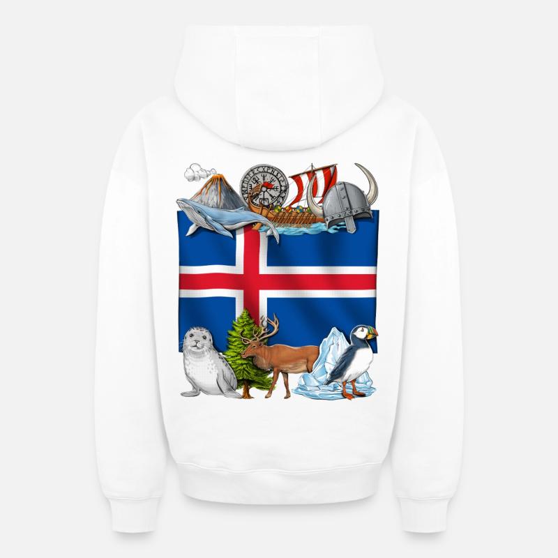 Fierté islandaise - Sweat à capuche unisexe zippé oversize épais SPREAD - blanc