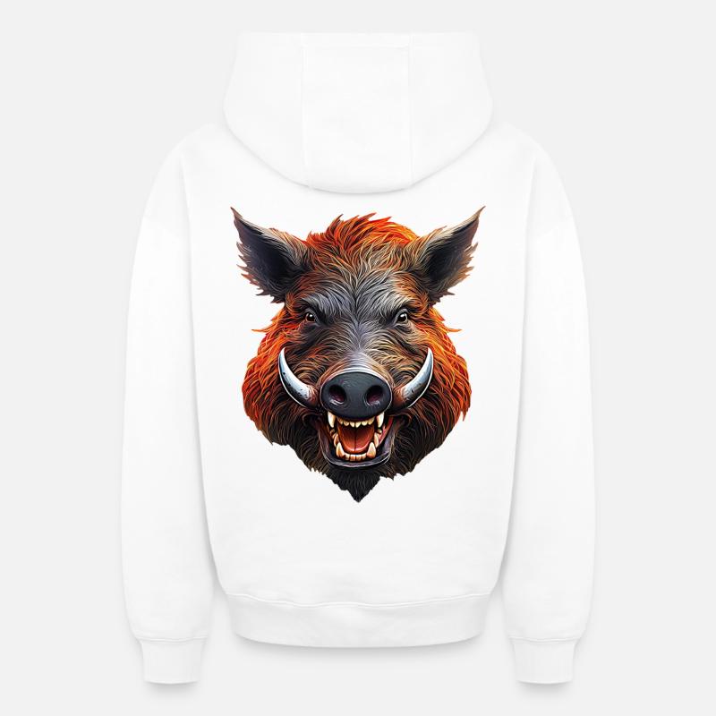 Sanglier - Sweat à capuche unisexe zippé oversize épais SPREAD - blanc