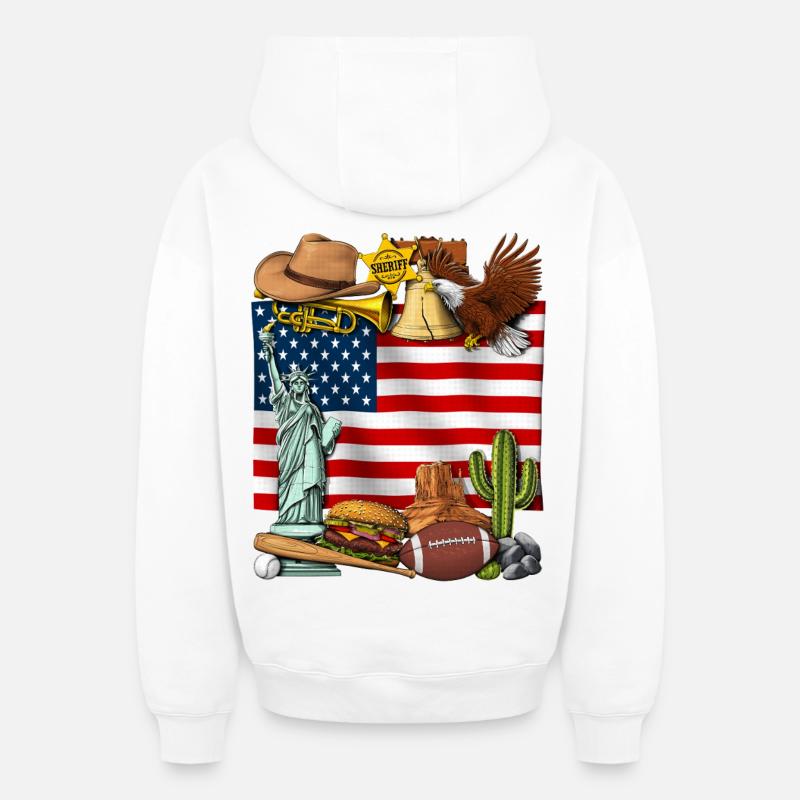 Drapeau des États-Unis - Sweat à capuche unisexe zippé oversize épais SPREAD - blanc