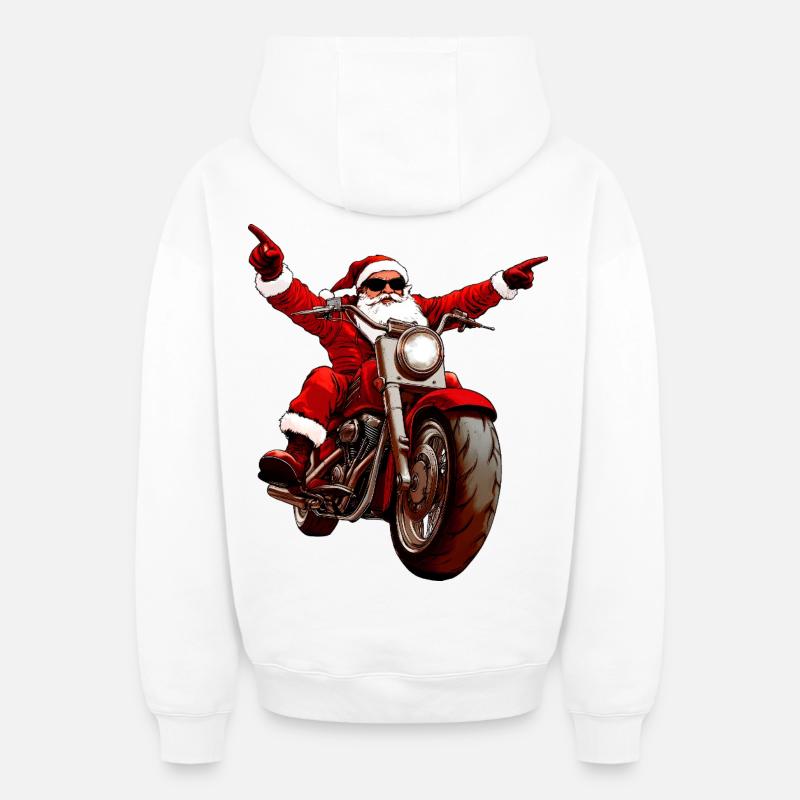Motards de Noël - Sweat à capuche unisexe zippé oversize épais SPREAD - blanc