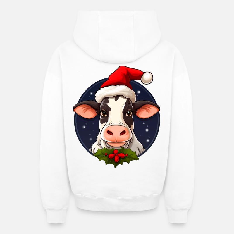 Vaches Noël - Sweat à capuche unisexe zippé oversize épais SPREAD - blanc