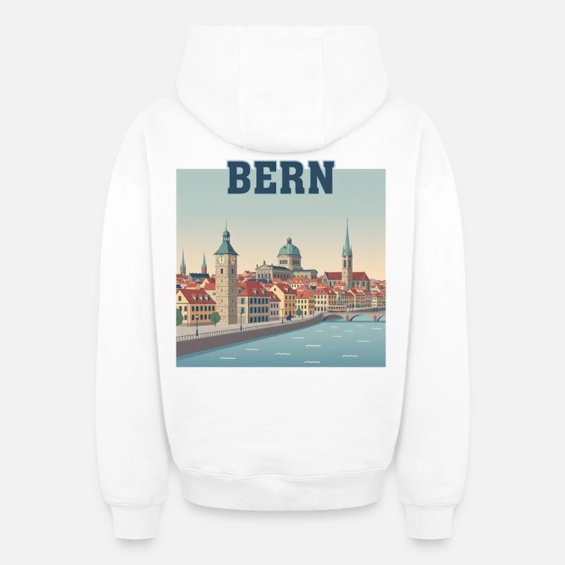 Paysage urbain de Berne Riverside - Sweat à capuche unisexe zippé oversize épais SPREAD - blanc