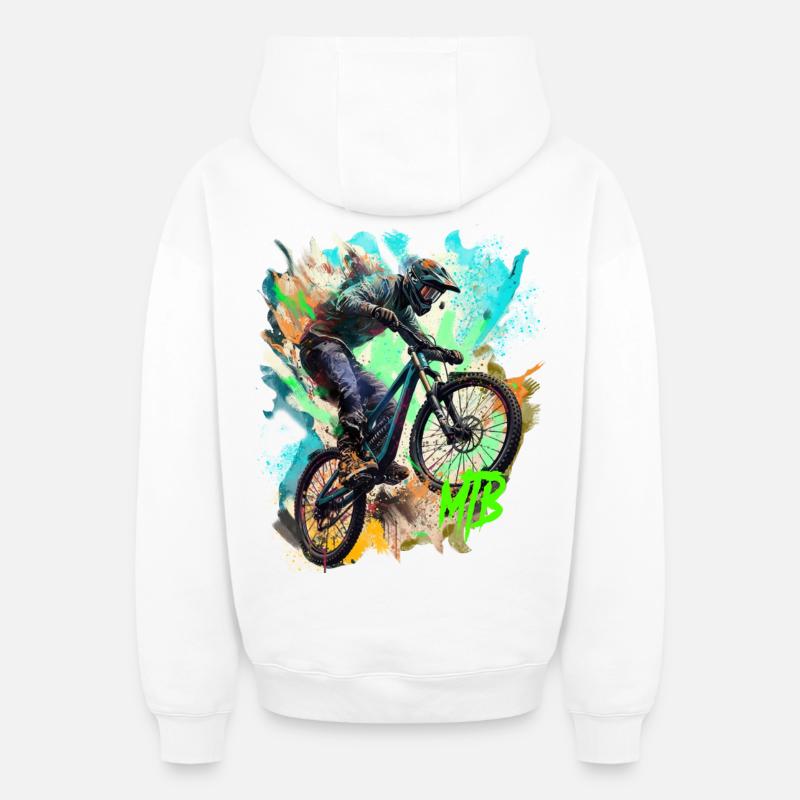 Vélo VTT - Sweat à capuche unisexe zippé oversize épais SPREAD - blanc