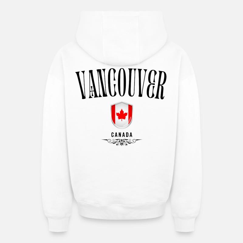 Souvenir Vancouver, Vancouver Canada - Sweat à capuche unisexe zippé oversize épais SPREAD - blanc