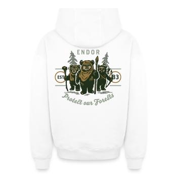 Star Wars Motiv & Spruch Endor Protect Our Forests - Oversized Heavyweight Unisex Zip Hoodie - Weiß - Hinten - AI Model Male 178 light (178cm)