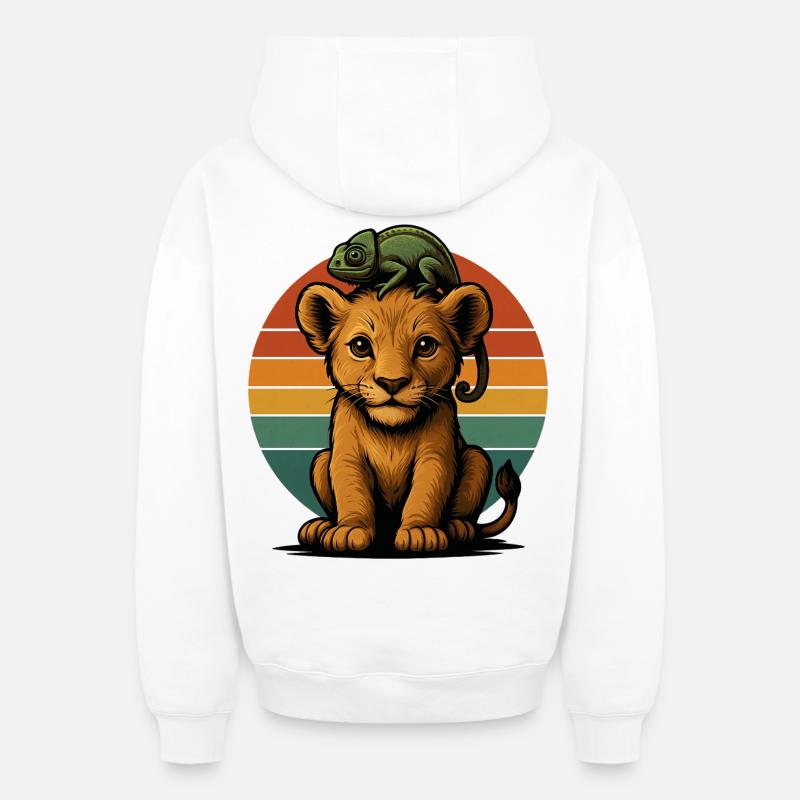 Léon Jeune Caméléon - Sweat à capuche unisexe zippé oversize épais SPREAD - blanc
