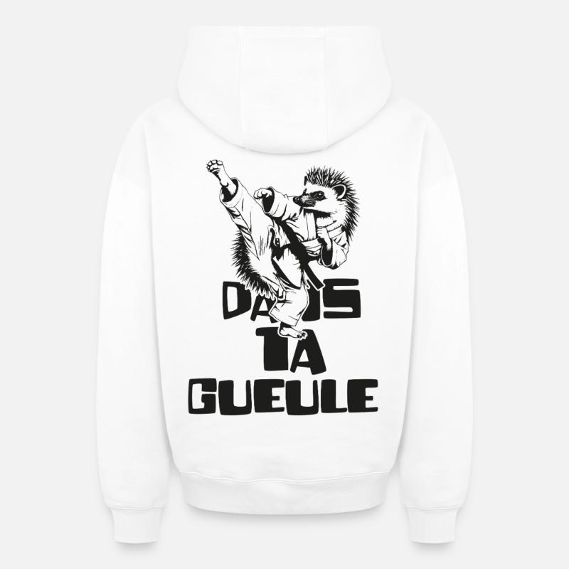 Herisson Niglo Dans ta Gueule - Sweat à capuche unisexe zippé oversize épais SPREAD - blanc