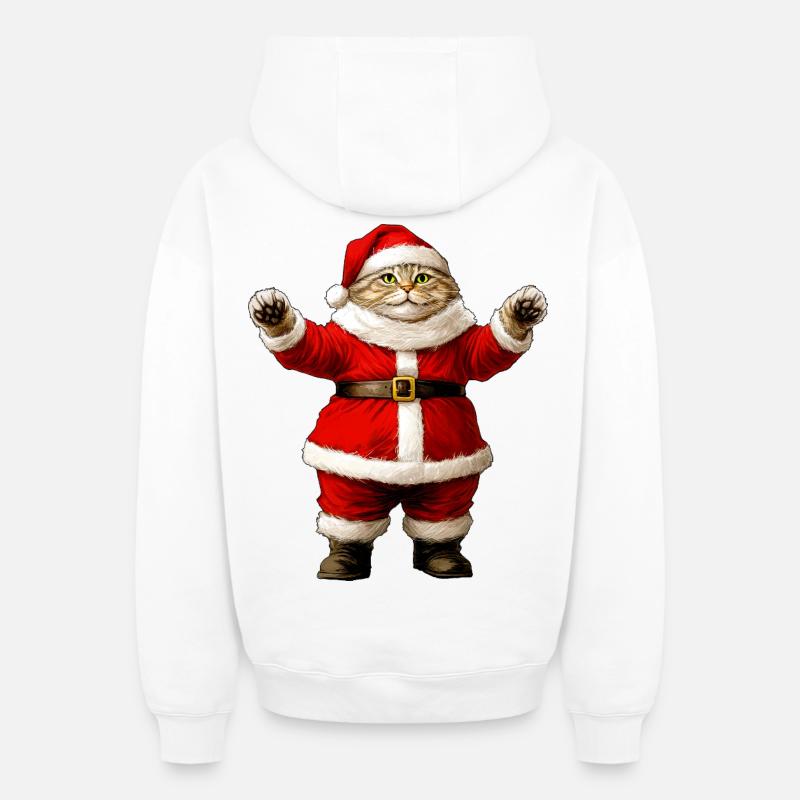 Chats Noël - Sweat à capuche unisexe zippé oversize épais SPREAD - blanc
