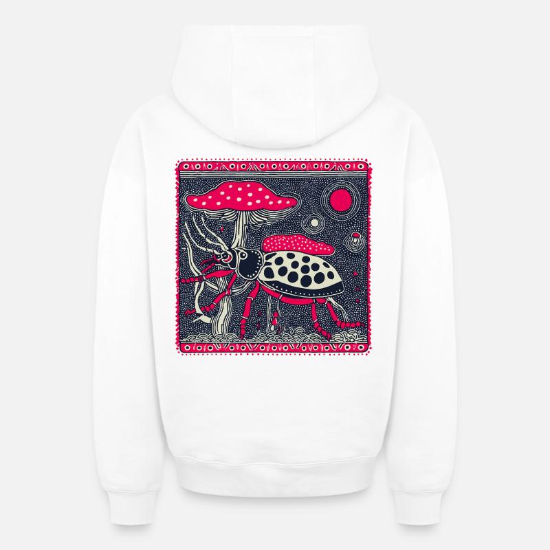 Scarabée psychédélique & Champignon – Nature rétro - Sweat à capuche unisexe zippé oversize épais SPREAD - blanc