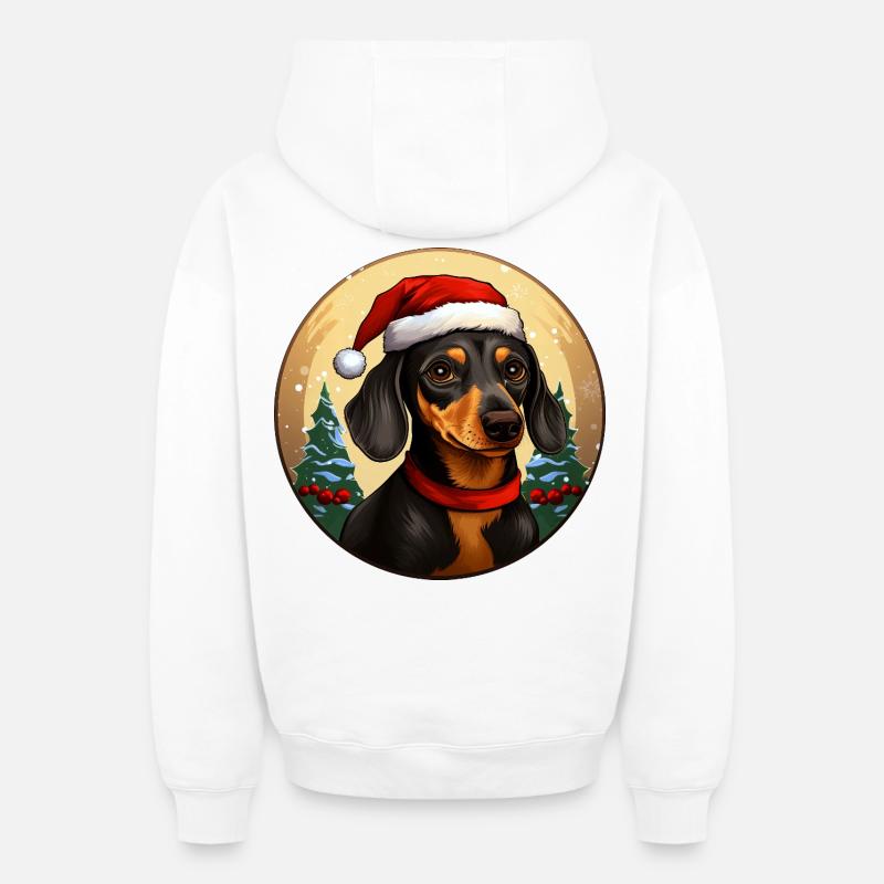 Noël teckel - Sweat à capuche unisexe zippé oversize épais SPREAD - blanc
