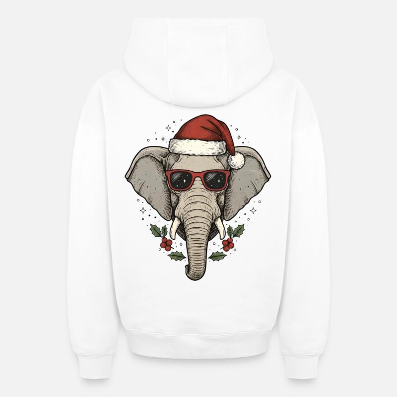 Éléphant de Noël drôle - Sweat à capuche unisexe zippé oversize épais SPREAD - blanc