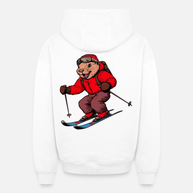 Beaver Skis - Sweat à capuche unisexe zippé oversize épais SPREAD - blanc