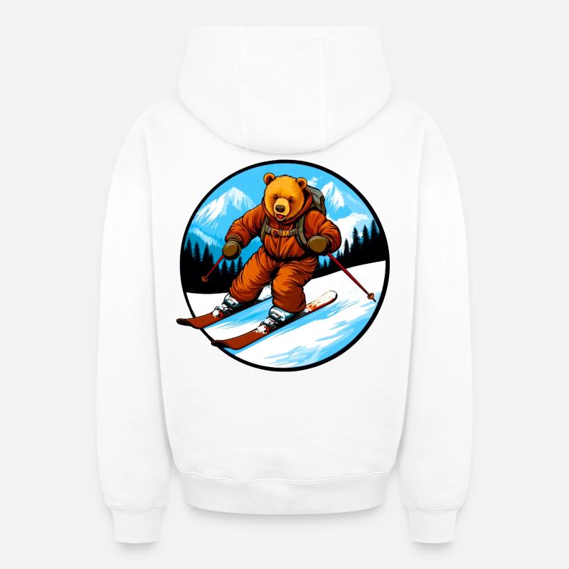 Ski Bear - Sweat à capuche unisexe zippé oversize épais SPREAD - blanc