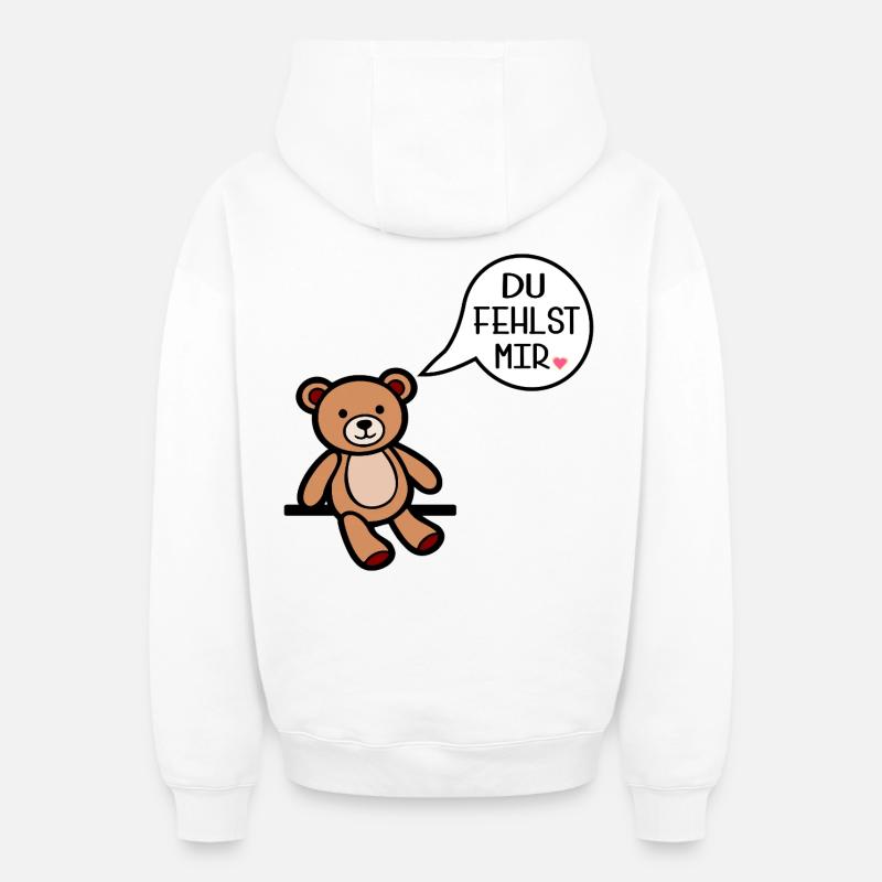 Tu me manques - ours - Sweat à capuche unisexe zippé oversize épais SPREAD - blanc