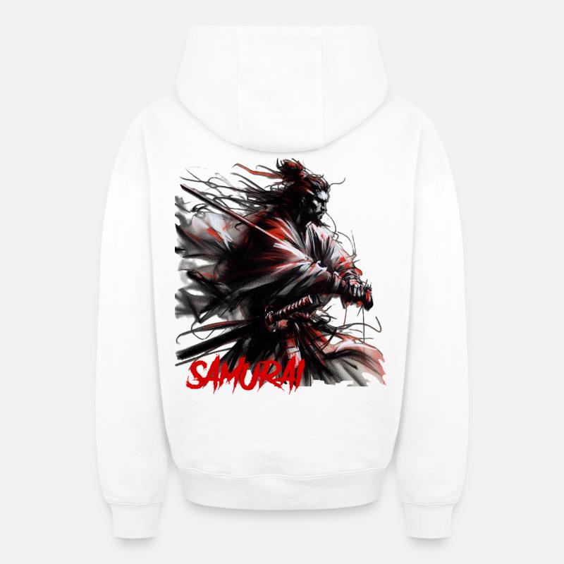 Samouraï - Sweat à capuche unisexe zippé oversize épais SPREAD - blanc