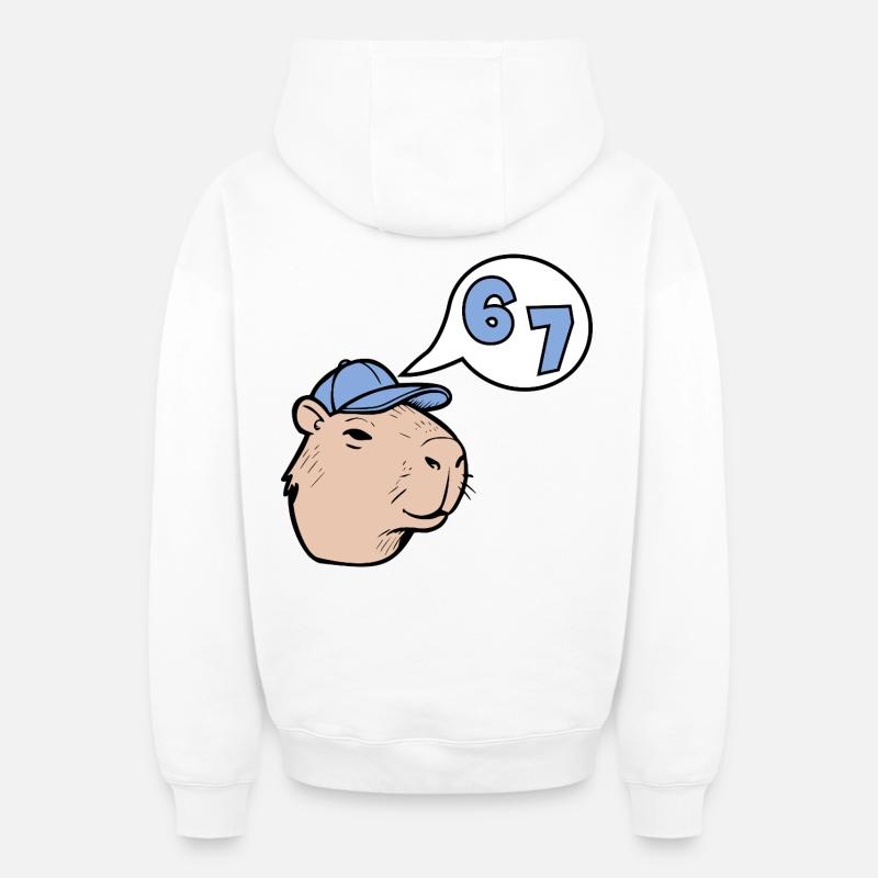 Capybara Six Sept - Réponse 67 - Sweat à capuche unisexe zippé oversize épais SPREAD - blanc