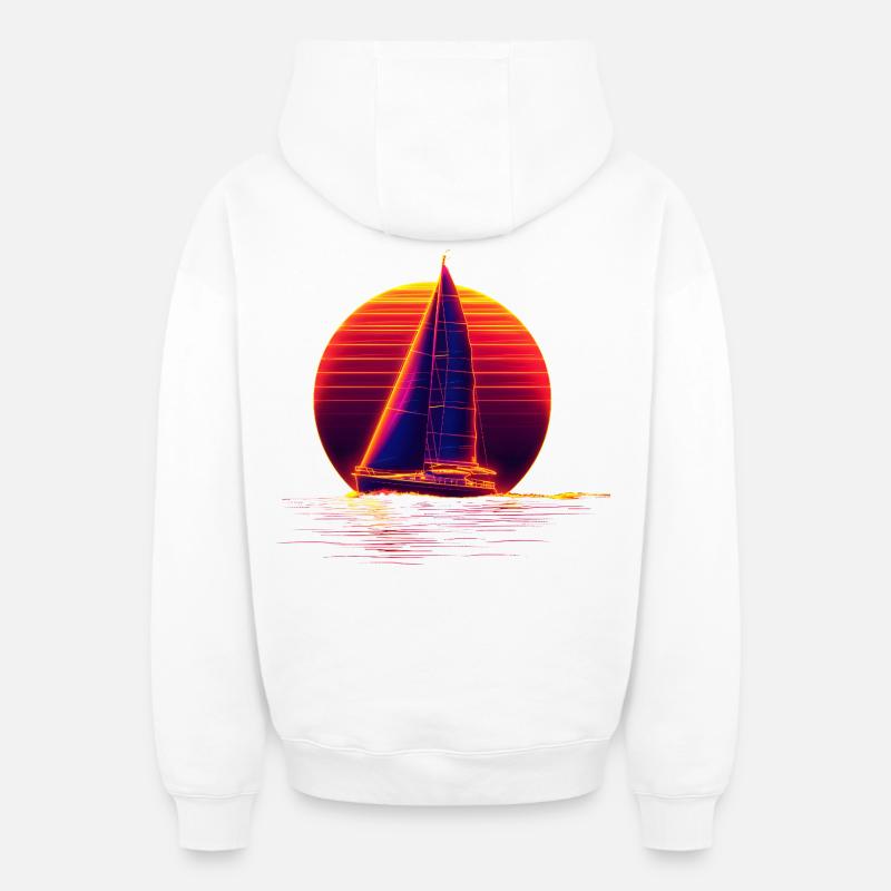 Retro Sailing - Sweat à capuche unisexe zippé oversize épais SPREAD - blanc