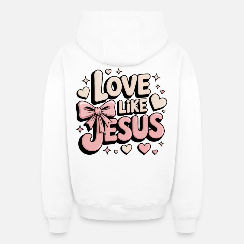 Aimez comme Jésus - Sweat à capuche unisexe zippé oversize épais SPREAD - blanc