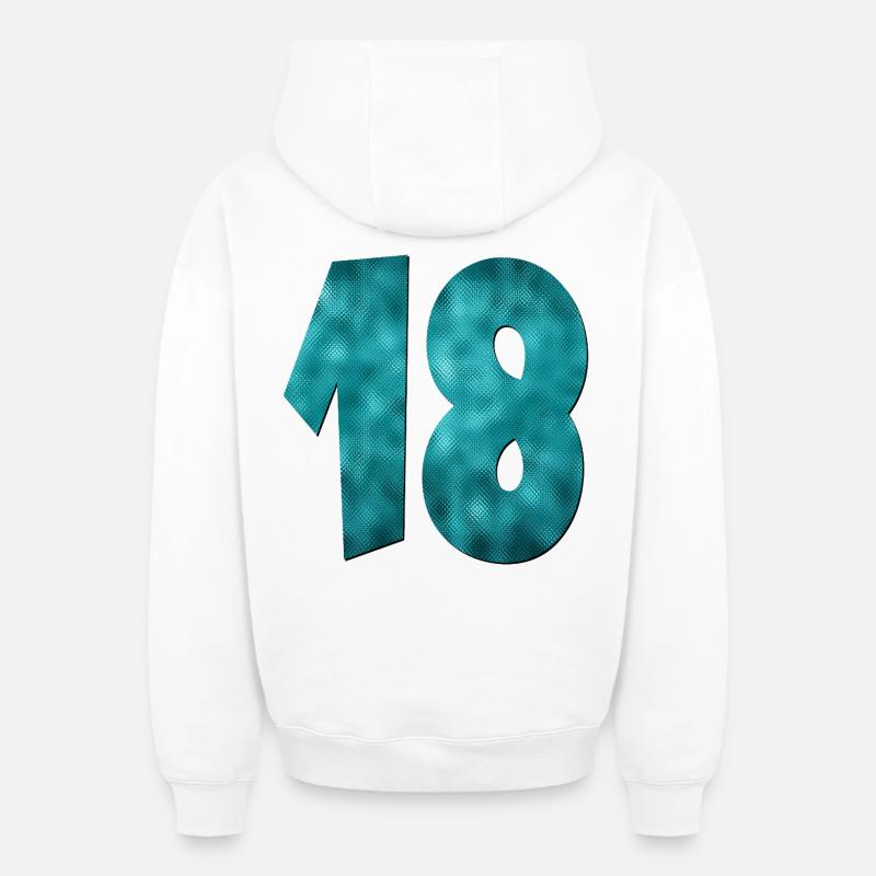 Numéro Dix-Huit - 18e anniversaire - Sweat à capuche unisexe zippé oversize épais SPREAD - blanc