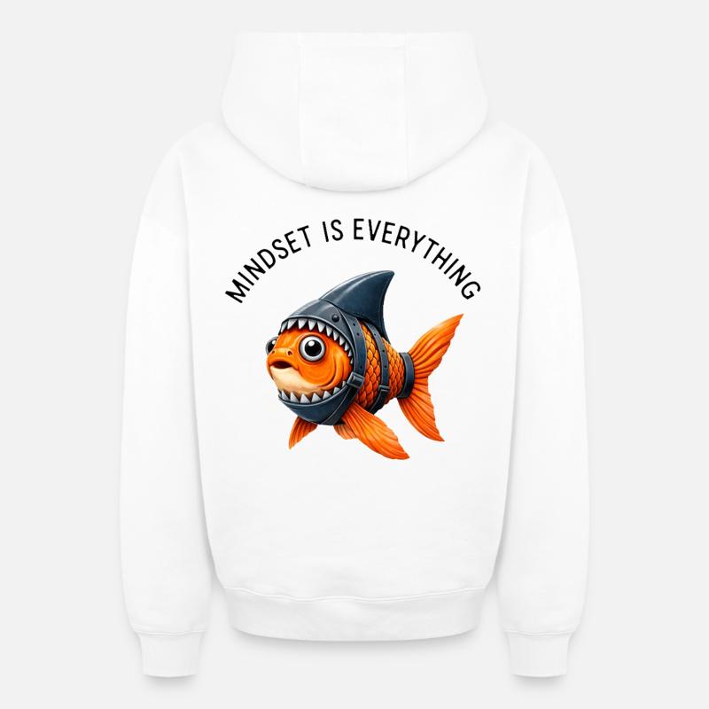 Mindset Fisch – Sei der Hai - Sweat à capuche unisexe zippé oversize épais SPREAD - blanc