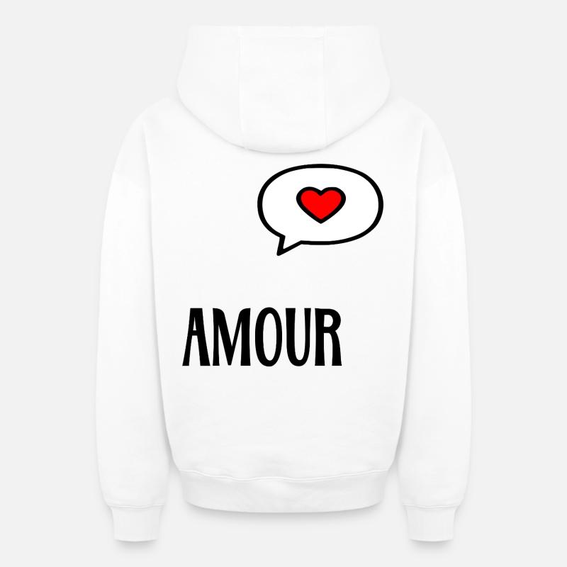 Amour Cœur - Sweat à capuche unisexe zippé oversize épais SPREAD - blanc