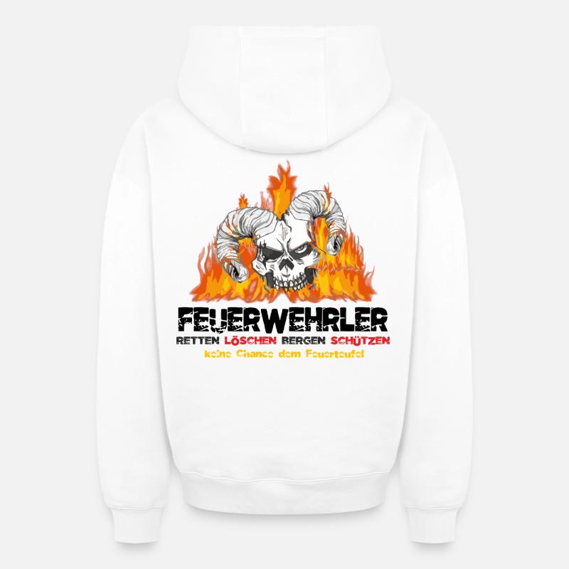 Pompier Fire Devil - Sweat à capuche unisexe zippé oversize épais SPREAD - blanc